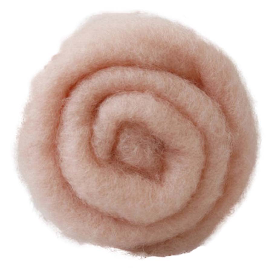 Hollyhock – Warm peachy pink shade of Maori carded wool with soft coral tones. 100g wool roving for needle felting, wet felting, and fibre crafts. Great for use as a base wool, supportive core, or gentle finishing layer.