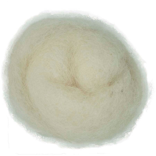 Ivory – Creamy warm white shade of Maori carded wool with natural softness. 100g felting wool for needle felting, wet felting, and craft projects. Ideal as a base fibre, stable core, or smooth finishing wool.