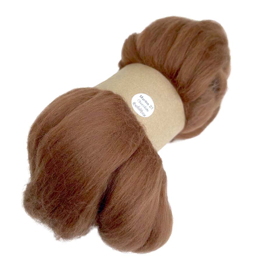 Merino Roving Felting Wool Top 21 mic 3D 2D Nuno Fibre Brown Chocolate