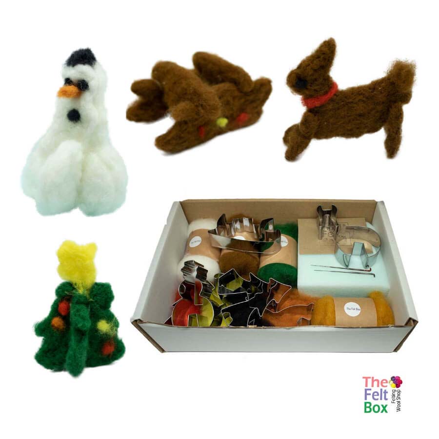 Needle Felting Kit for Beginners - Cookie Cutter and Wool Set : Christmas Figures Level - Easy