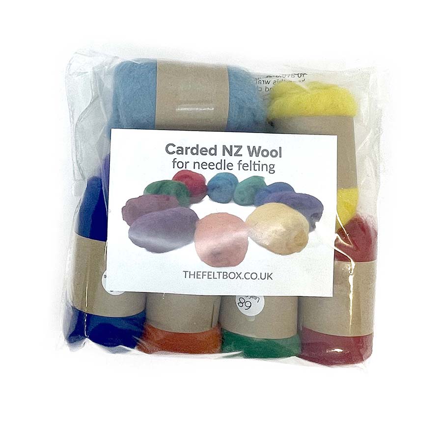 Carded Needle Felting Wool Rainbow Colour Multicoloured Felting Batt 7x 20g