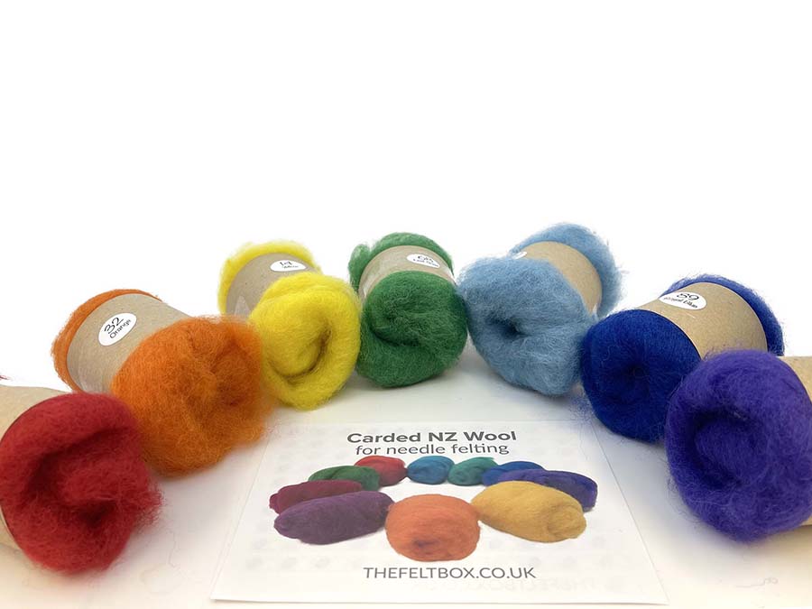 Carded Felt Needle Felting Wool Rainbow Colour Multicoloured Felting Batt 7x20g