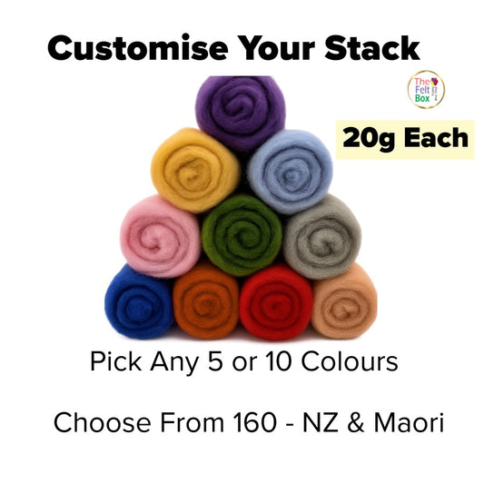 Carded Wool Stack – Choose 5 or 10 Colours (20g each) | NZ & Maori Felting Wool
