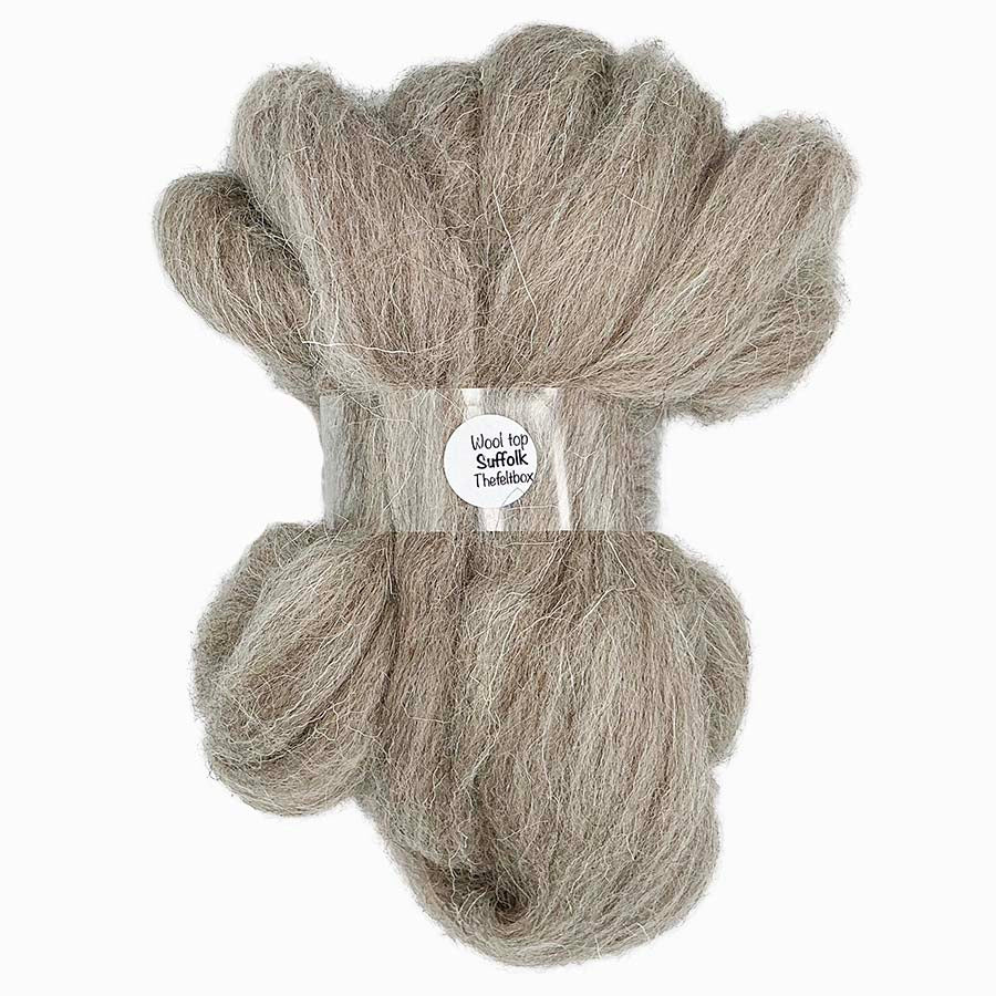 Grey beige Suffolk wool top for needle felting and crafting