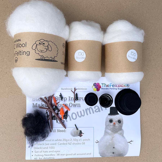 Snowman Needle Felting SET (Not Included Needles Sponge) The Felt Box Makes 3 Easy