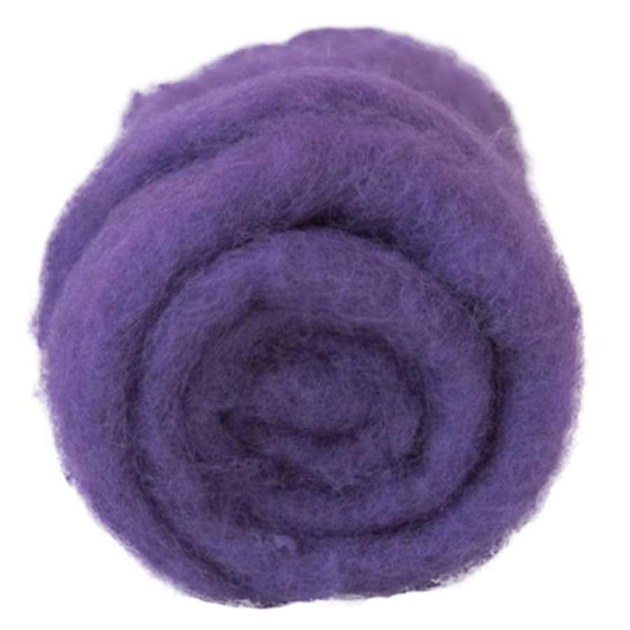Violet – Rich purple shade of Maori carded wool with balanced blue tones. 100g felting wool for needle felting, wet felting, and spinning. Works beautifully as a base fibre, sturdy core, or bold finishing wool.