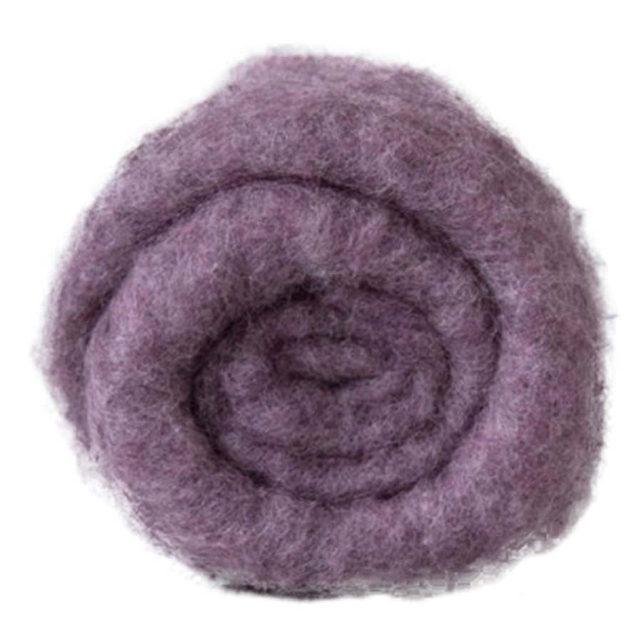 Water Lily – Soft lavender-purple melange shade of Maori carded wool with subtle blue hints. 100g wool roving for needle felting, wet felting, and fibre art. Perfect as a base fibre, supportive core, or gentle finishing layer.
