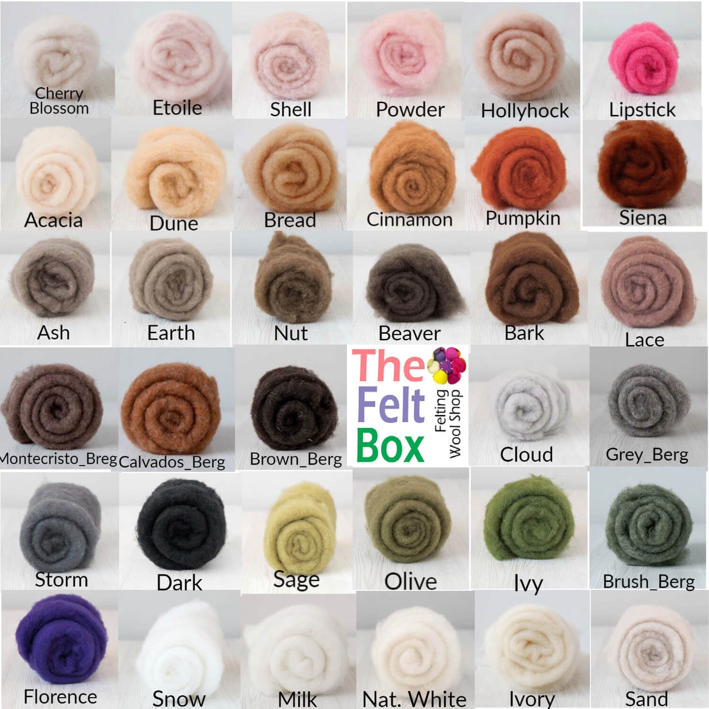 DHG Maori carded wool shade chart – 70+ colours for needle and wet felting, The Felt Box UK