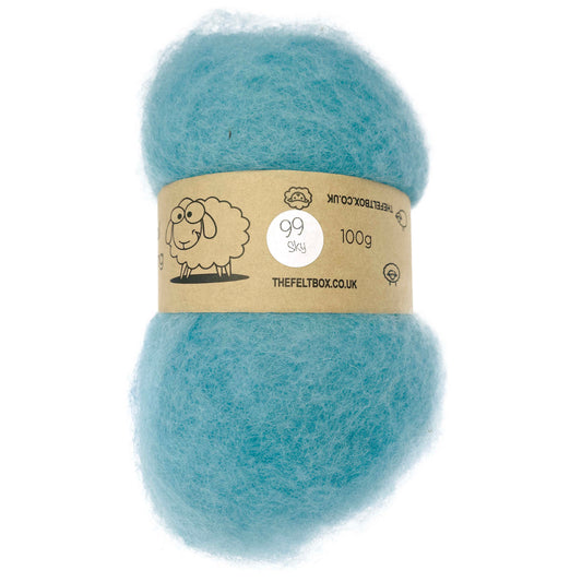 Carded Wool For Felting, Needle Felting Batting, Sky Blue  ( 99 )