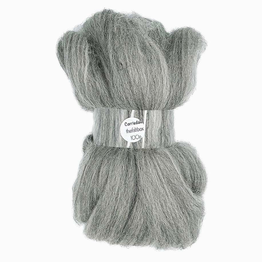 Soft grey Corriedale wool roving for needle felting and spinning
