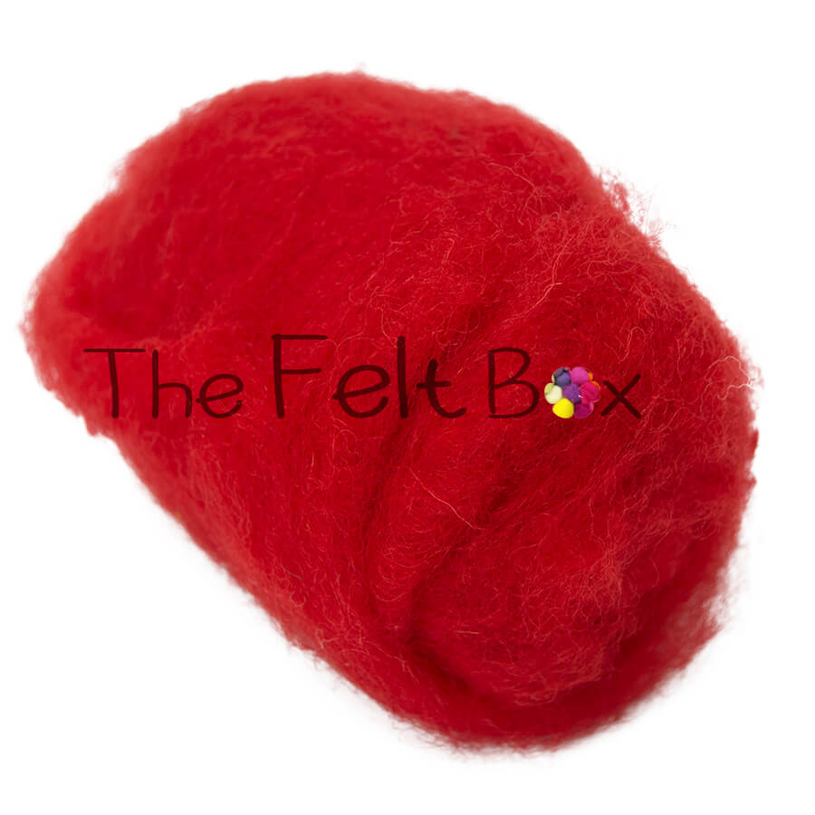 Carded NZ Wool For Needle Felting Batts - Red Tomato #30