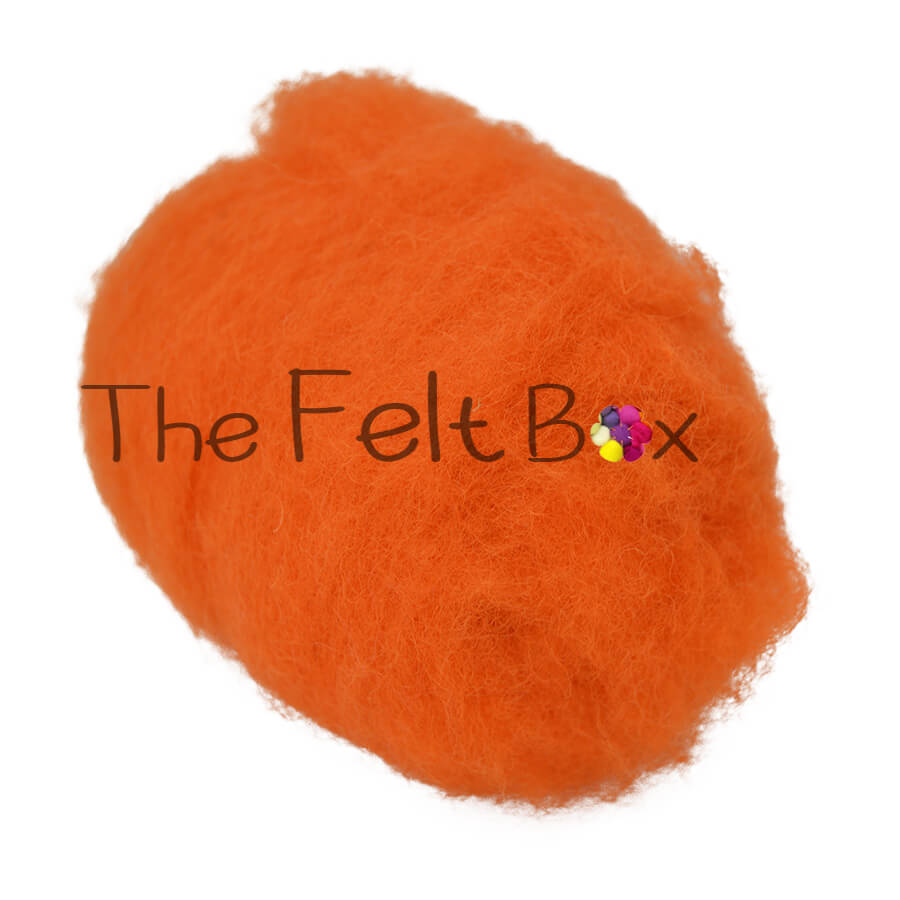 Carded Wool For Felting, Needle Felting Batting, Orange  ( 32 )