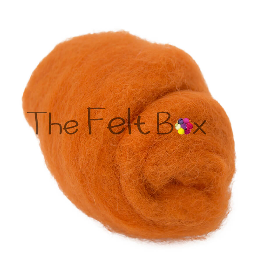 Carded NZ Wool For Needle Felting Batts - Tangerine #34