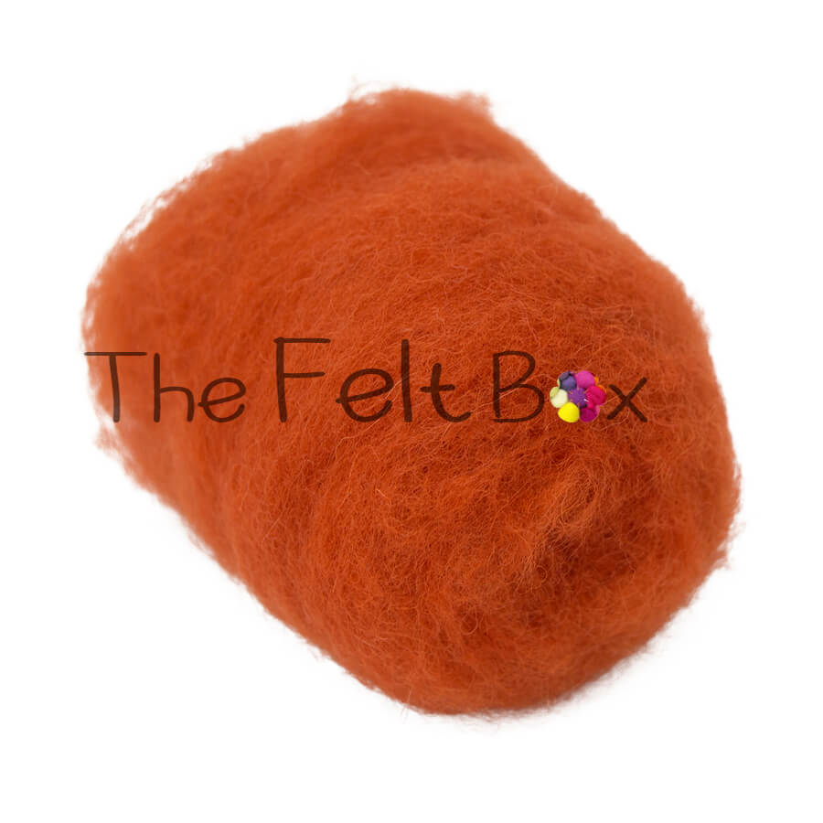 Carded NZ Wool For Needle Felting Batts Dark Orange #35