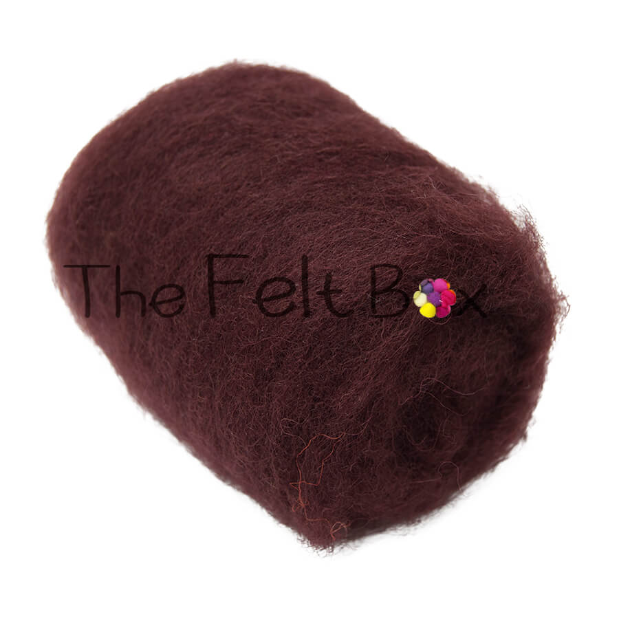 Carded NZ Wool For Needle Felting Batts - Dark Bordo  #44