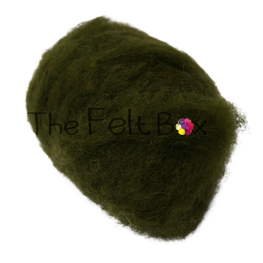 Carded NZ Wool For Needle Felting Batts - Army #70