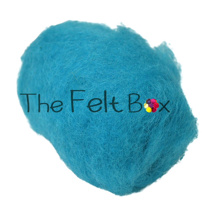 Carded NZ Wool For Needle Felting Batts - Bright Turquoise #98
