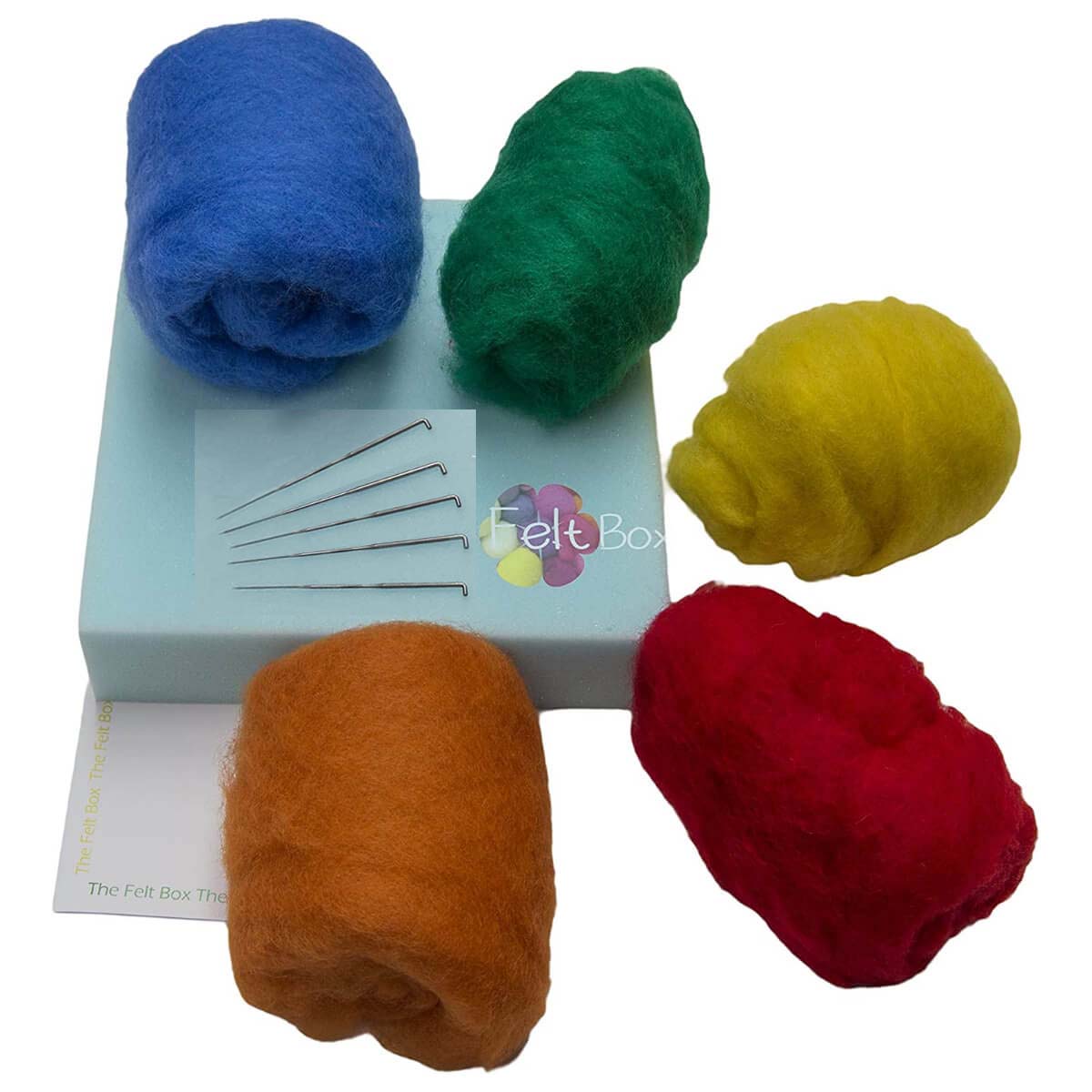Needle Felting Starter Kit Small – 5 Colours Wool, Needles & Foam Mat