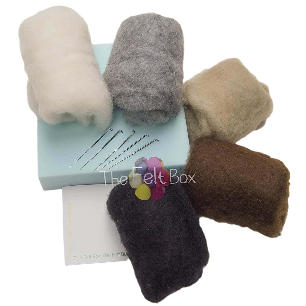 Needle Felting Starter Kit Small – 5 Colours Wool, Needles & Foam Mat