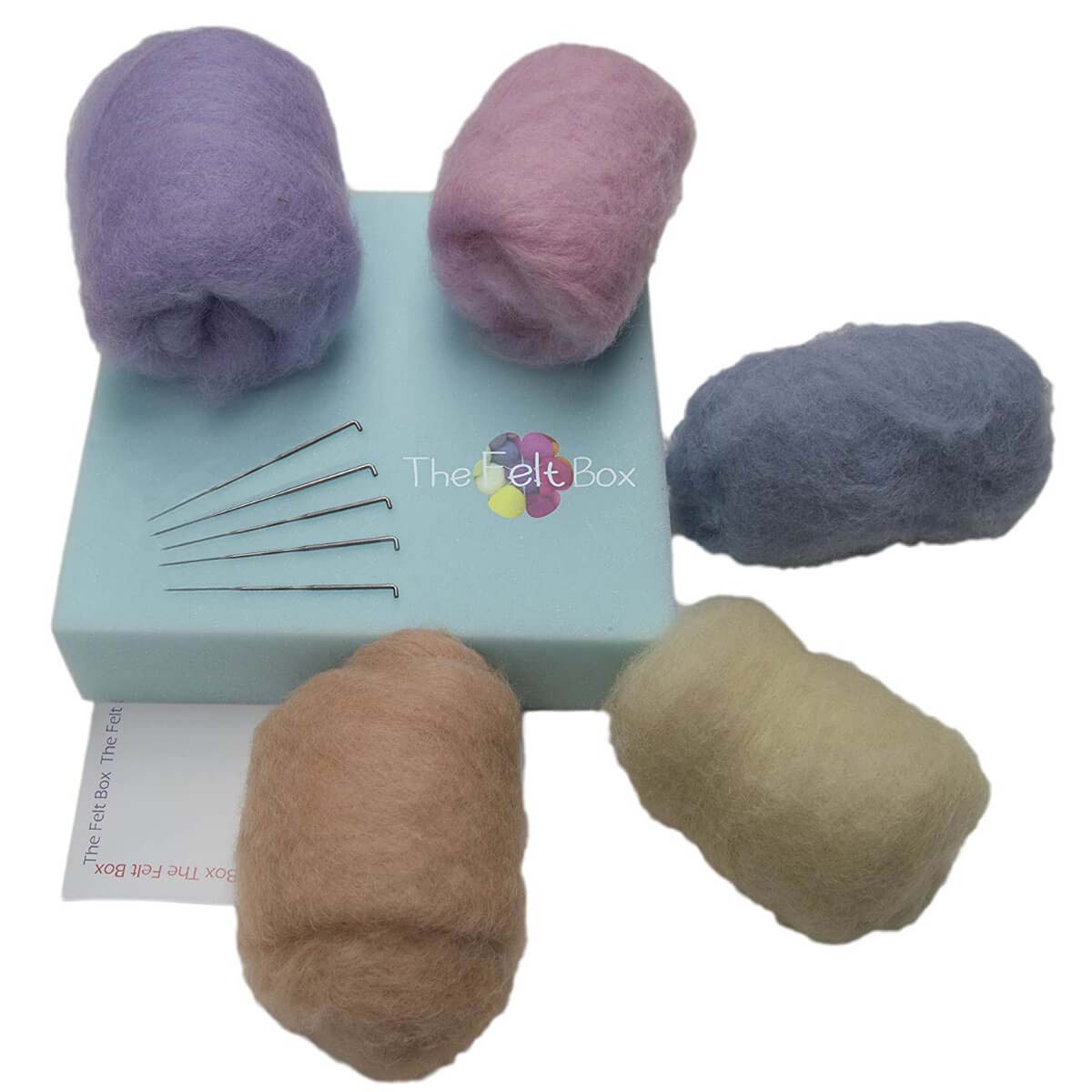 Needle Felting Starter Kit Small – 5 Colours Wool, Needles & Foam Mat