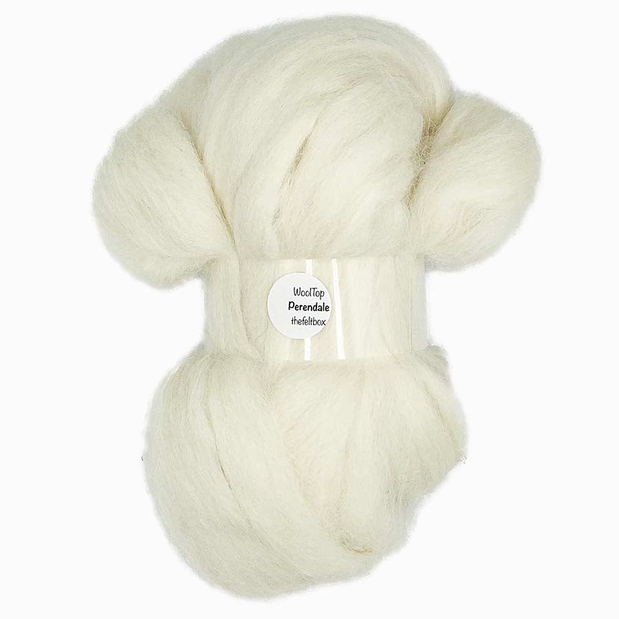 Natural Perendale wool top with a slightly coarse, durable texture, ideal for needle felting and core wool use