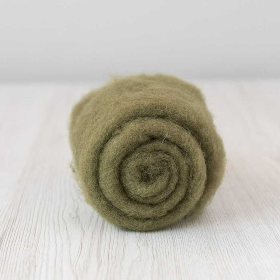 Carded Felt Wool Needle Felting Carded Batt Pale Green Fern Maori DHG Olive