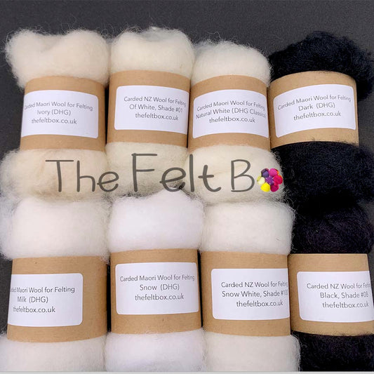 Carded Wool for Felting Black & White  Mix pack, 8 x 20g