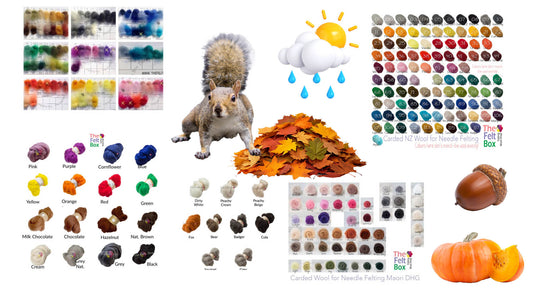 Autumn and Halloween needle felting colour inspiration — oranges, reds, greens and blacks from The Felt Box range