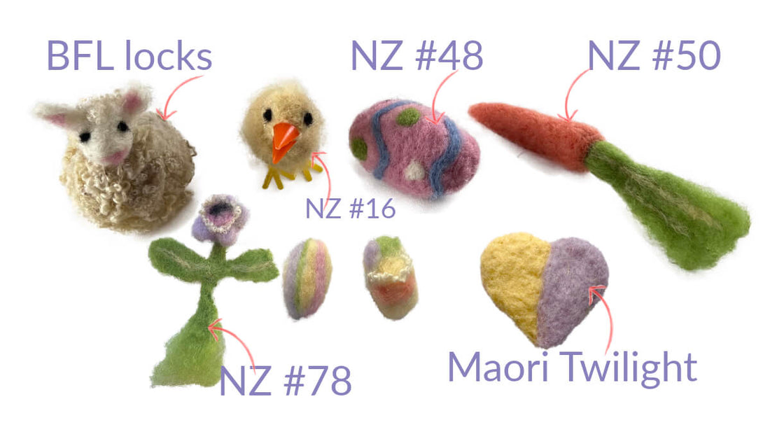 Needle-felted Easter eggs in pastel colours made with carded wool from The Felt Box