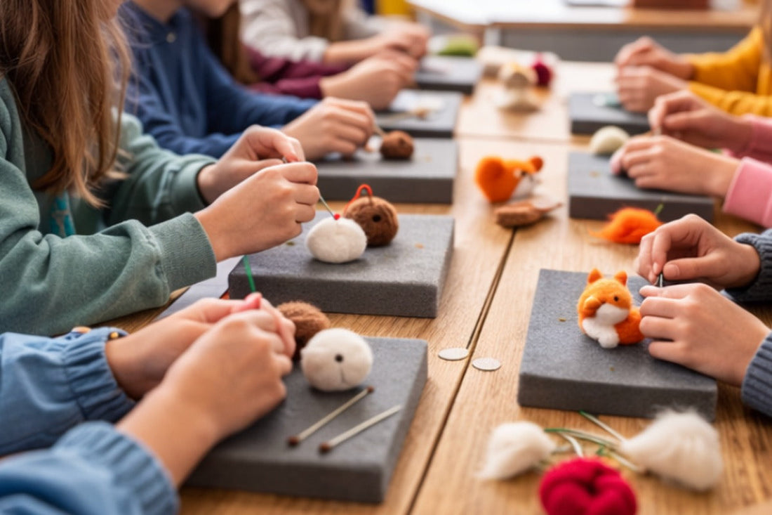 A group of people needle felting in a workshop