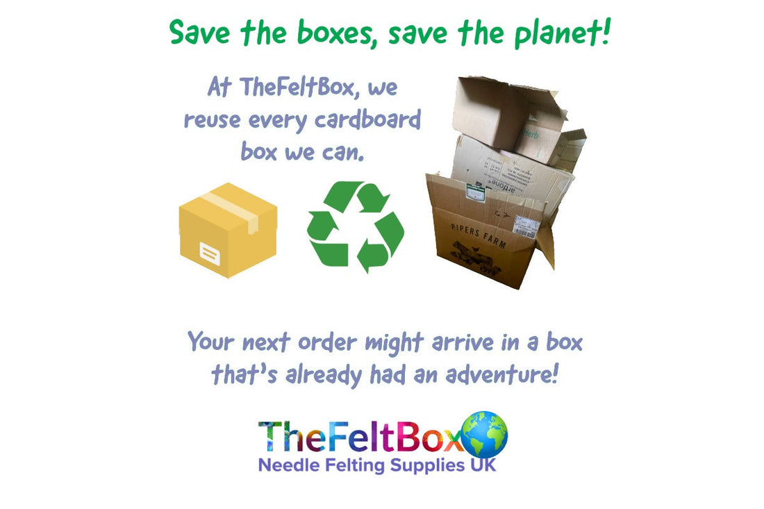 Reused cardboard boxes packed for dispatch at The Felt Box in Kings Cliffe