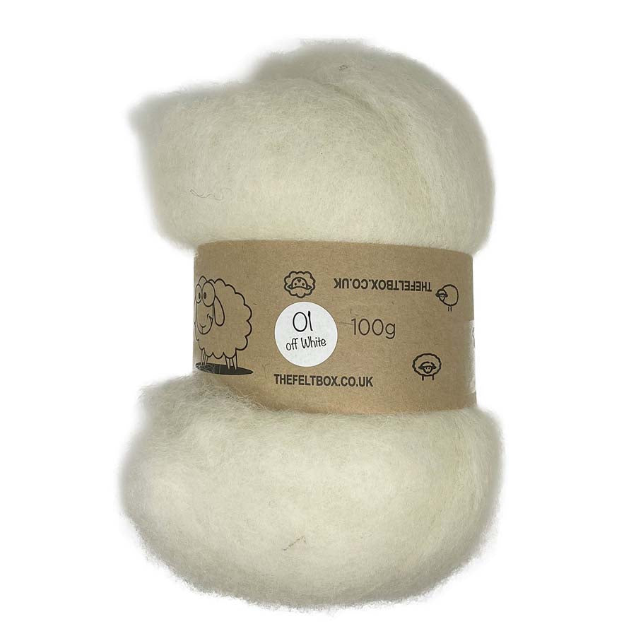 Needle Felting Wool with Coarse Short Fibres - Carded NZ Off White ( 01)