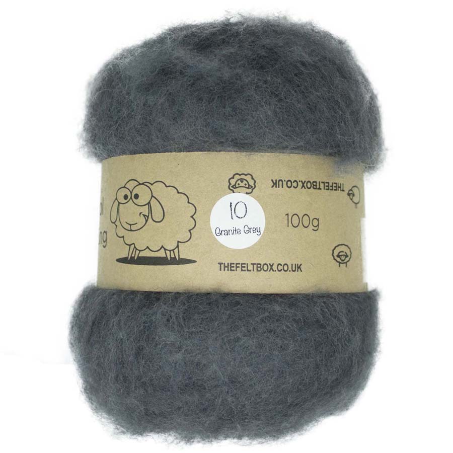 Carded Wool For Felting, Needle Felting Batting, Granite Grey  ( 10 )