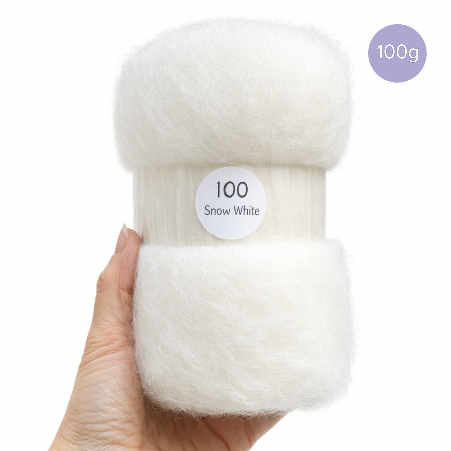 Carded NZ Wool for Needle Felting – Snow White #100