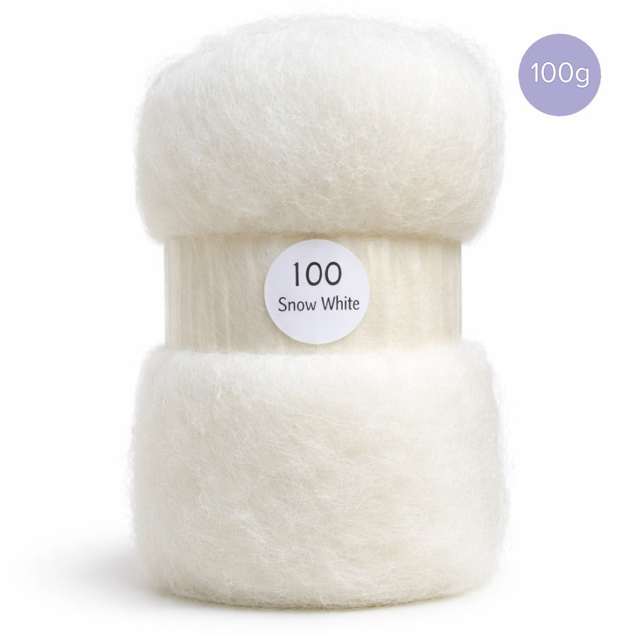 Carded NZ Wool for Needle Felting – Snow White #100