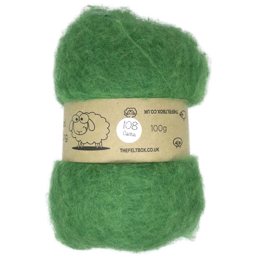 Carded Wool For Felting, Needle Felting Batting, Generic Green Cactus  ( 108 )