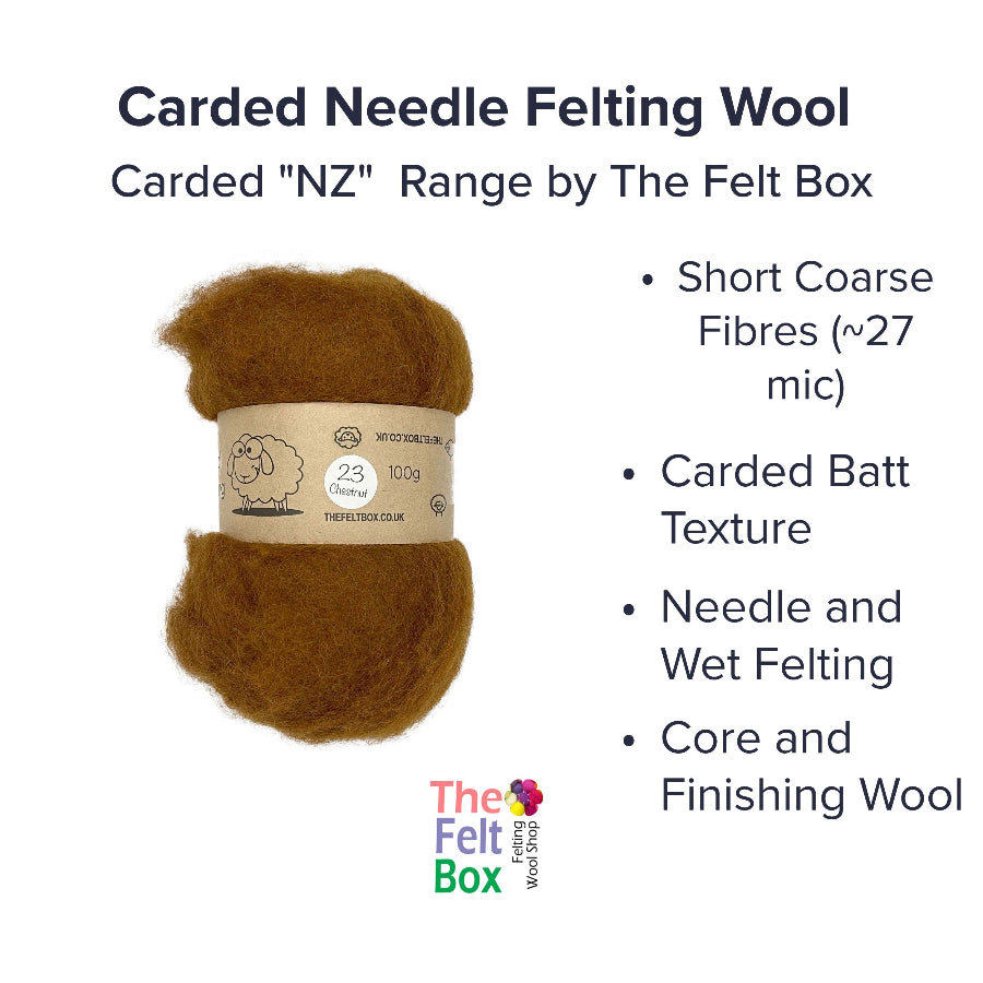 Carded NZ Wool For Needle Felting Batts - Chestnut #23