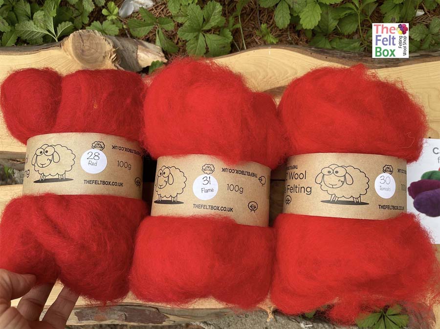 Carded NZ Wool For Needle Felting Batts - Red #28