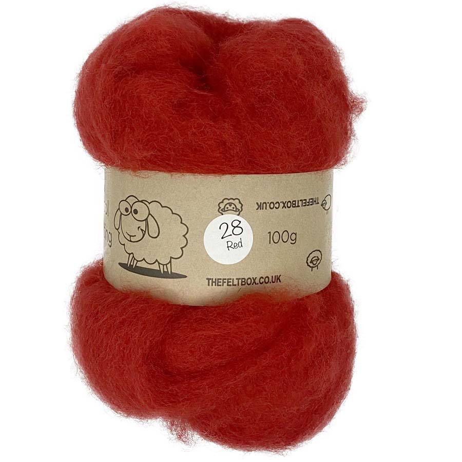 Carded NZ Wool For Needle Felting Batts - Red #28