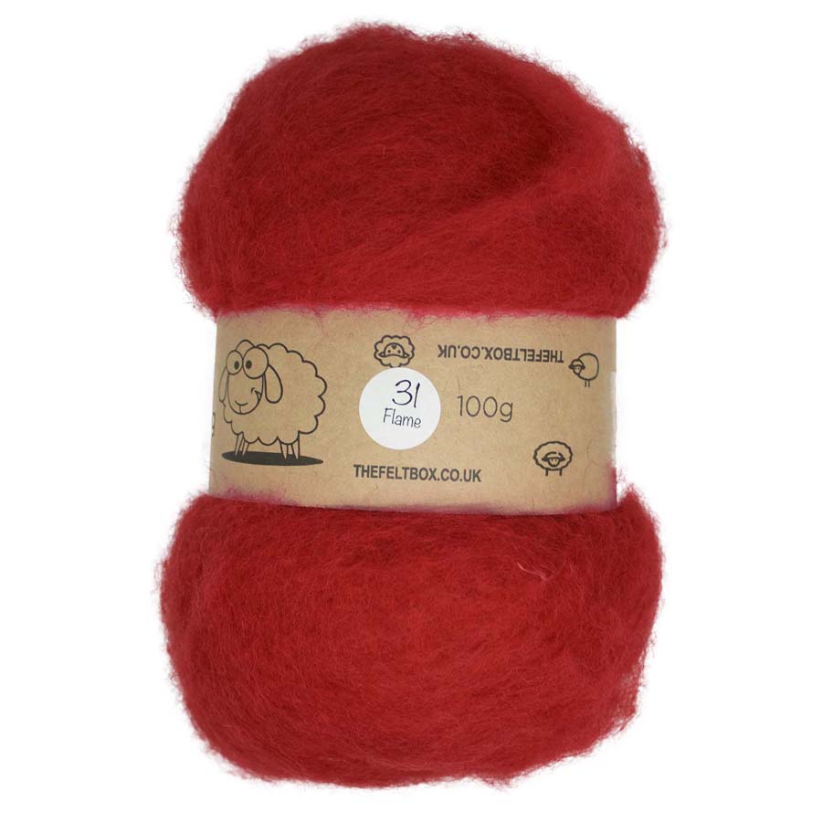 Carded Needle Felting Wool Batting Red Flame ( 31 )