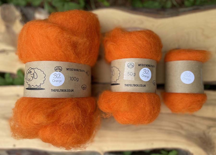 Carded Wool For Felting, Needle Felting Batting, Orange  ( 32 )