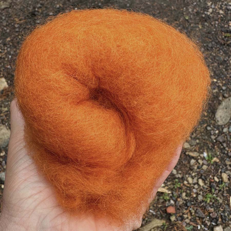 Carded Wool For Felting, Needle Felting Batting, Tangerine  ( 34 )