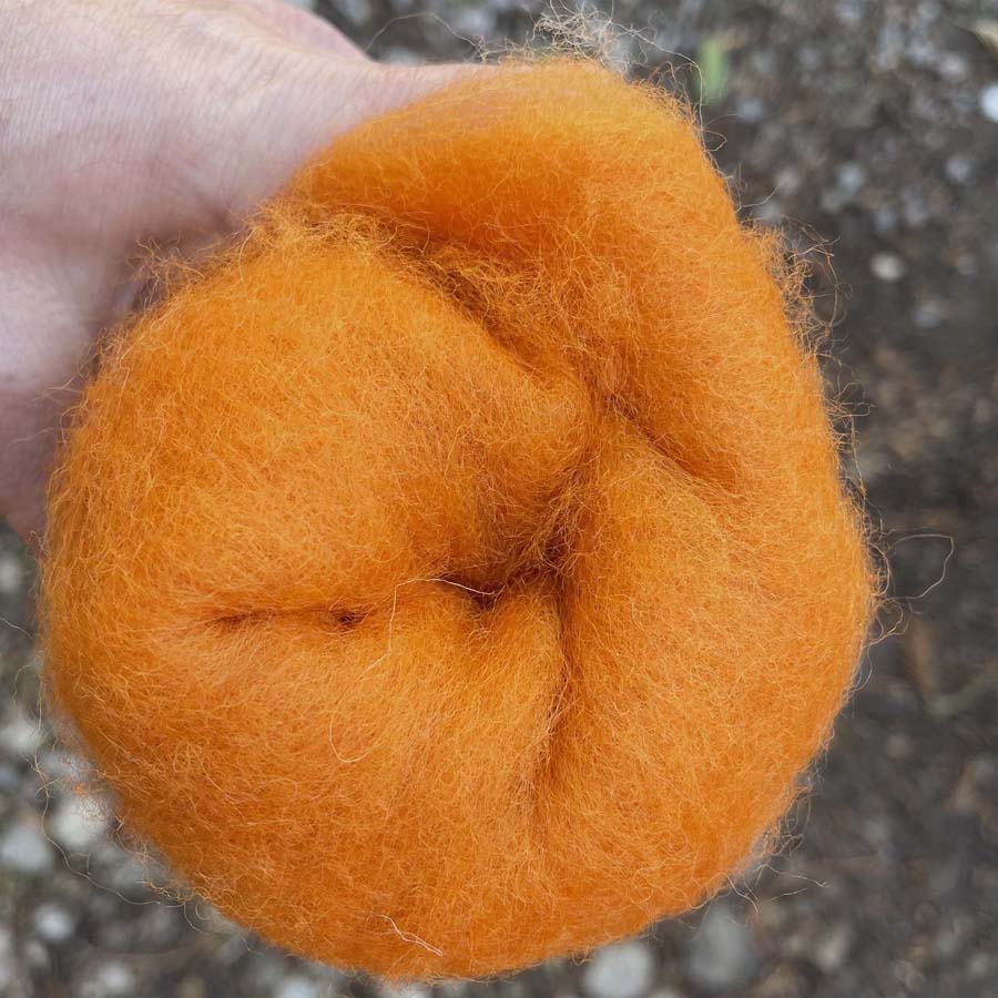 Carded Wool For Felting, Needle Felting Batting, Tangerine  ( 34 )