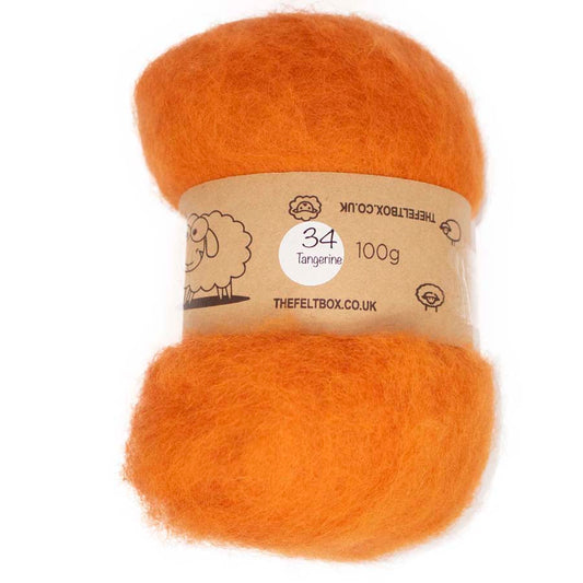 Carded Wool For Felting, Needle Felting Batting, Tangerine  ( 34 )