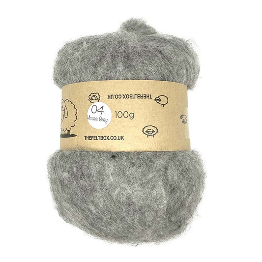 Carded Wool For Felting, Needle Felting Batting, Mouse Grey  ( 04)