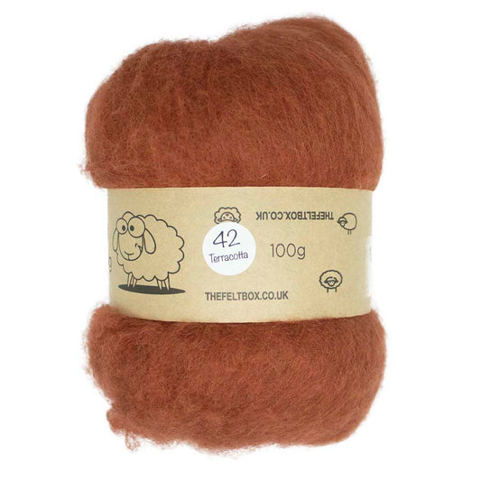 Carded Wool For Felting, Needle Felting Batting, Terracotta  ( 42 )