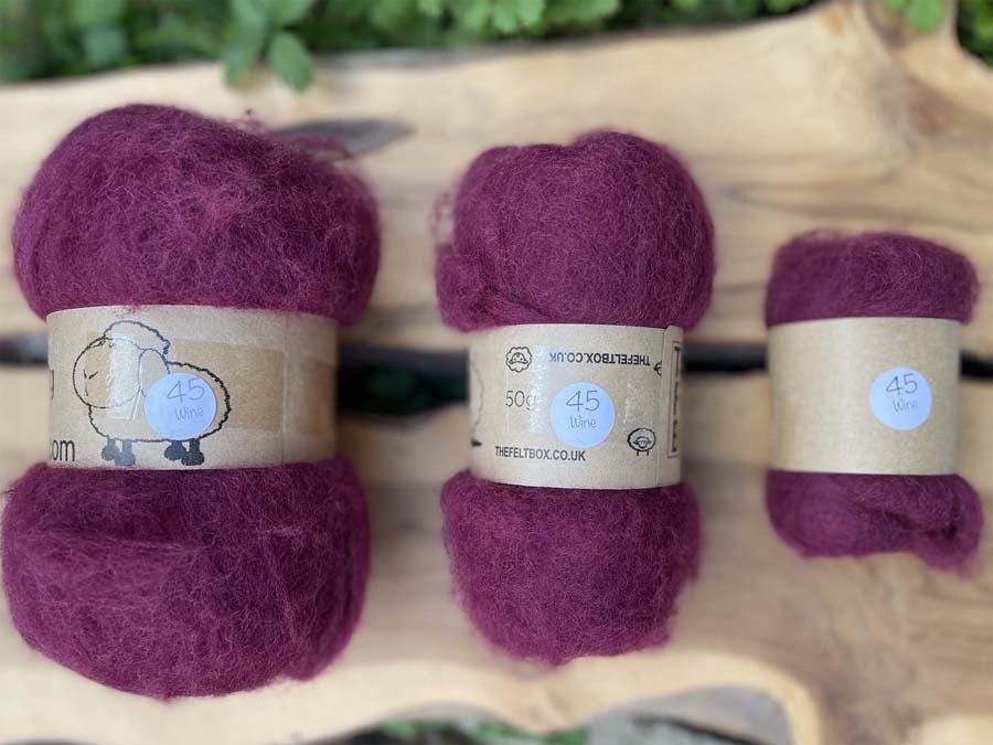 Carded Wool For Felting, Needle Felting Batting, Wine  ( 45 )