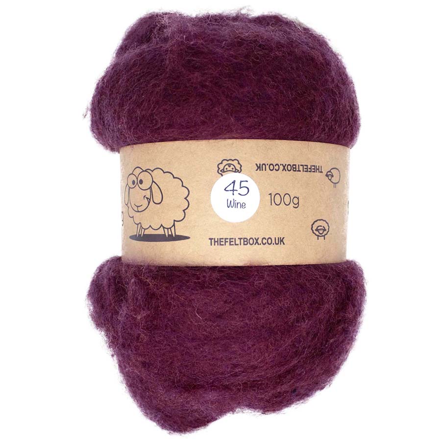 Carded Wool For Felting, Needle Felting Batting, Wine  ( 45 )