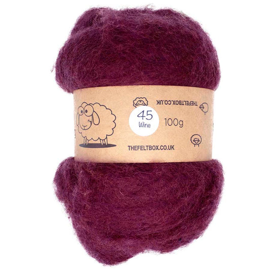 Carded Wool For Felting, Needle Felting Batting, Wine  ( 45 )