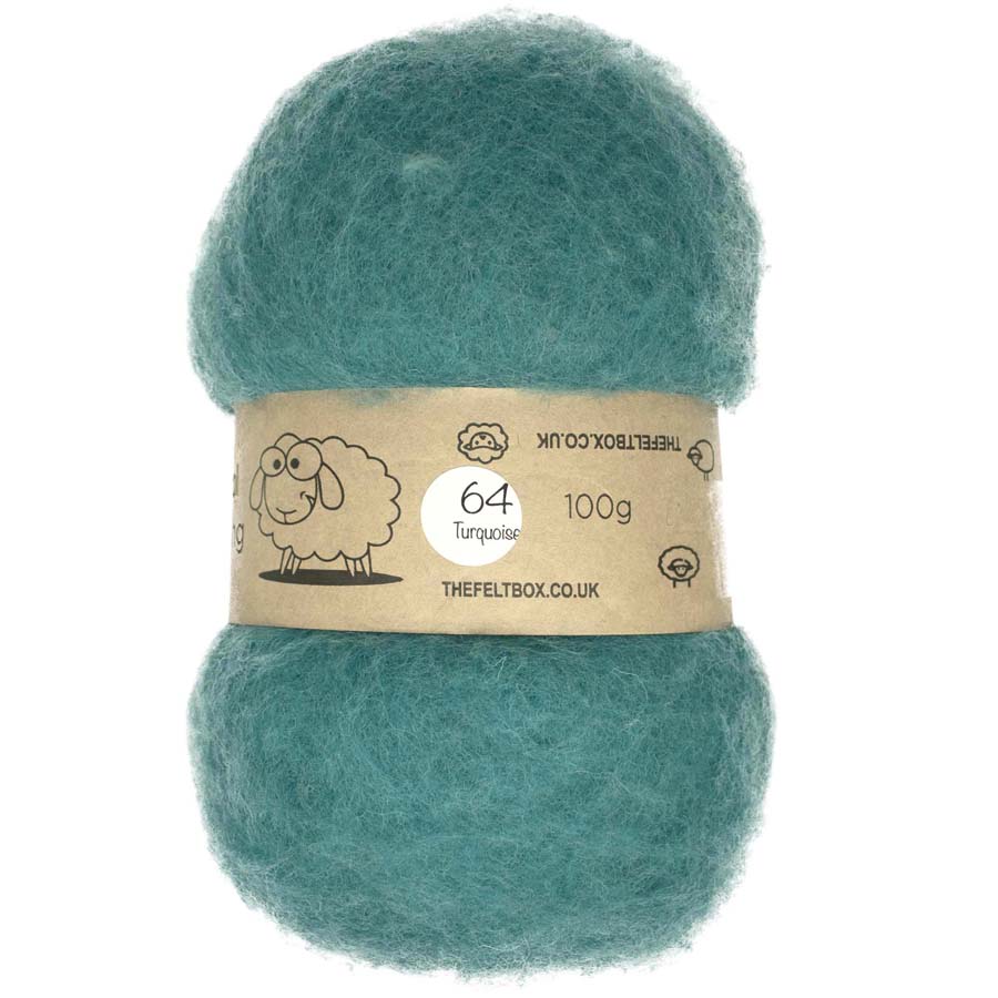 Carded Wool For Felting, Needle Felting Batting, Turquoise  ( 64 )